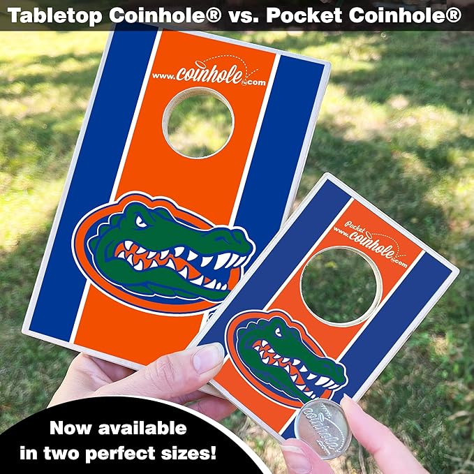 Tabletop Cornhole Game Set | Officially Licensed College Mini Football Cornhole Board Game | Includes Coins