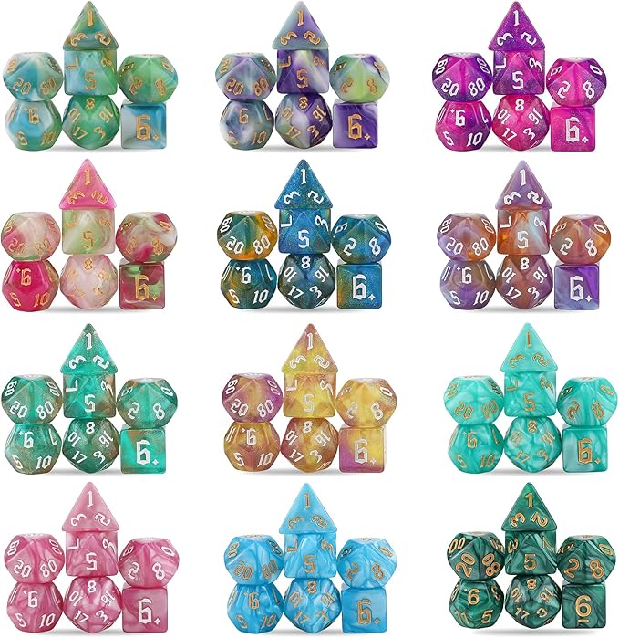 DND Dice Set, 25 X 7 (175 Pieces) Polyhedral D&D Dice Set Three-Color, Two-Color and Monochrome Dice for Dungeons and Dragons with 1 Black Bags