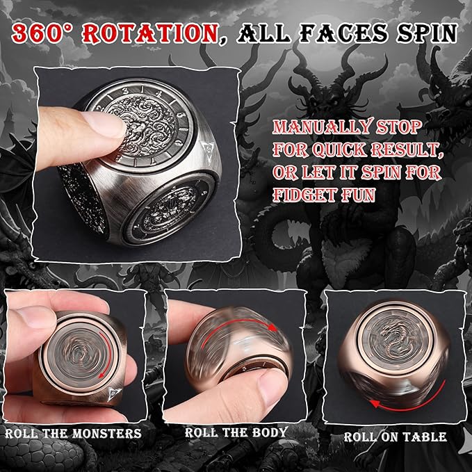 Haxtec Spinner Dice 7-in-1 Metal DND Dice Set Unique Dice Spinner Goblins Metal D&D Die for Dungeons and Dragons DND Gifts