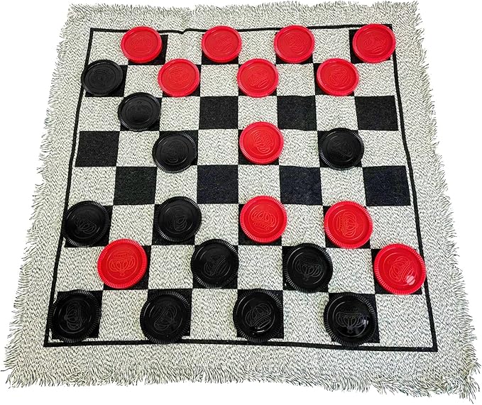 Yuanhe Gaint Checkers Game Set - Large 3 in 1 Checkers Including Tic Tac Toe with Reversible Rug, Calssic Indoor Outdoor Yard Games for Family
