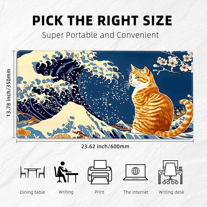 for MTG Playmat with Zones Storage Bag,for TCG Playmat and Playing Card Mat for Magic Board Games, Cat Wave Non Slip Stitched Edges Game Mat, Rollable Foldable Card Playmats