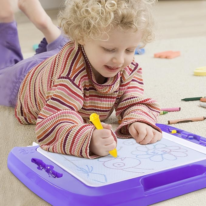 SGILE Large Magnetic Drawing Board - 4 Colors 16×13in Writing Painting Doodle Pad with 4 Stamps for Toddlers, Learning Educational Toy Etch Sketch Gift for 36+ Month Kids Girls Boys, Purple
