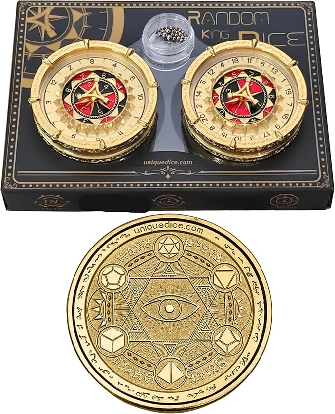 Unique DND Dice Random King, Magic Circle D and D Roulette Dice Spinner, 7-in-2 Dual-Spin Wheels DND Dice Set D20 D12 D10 D% D8 D6 D4 for Dungeons and Dragon, RPG Role Playing Game