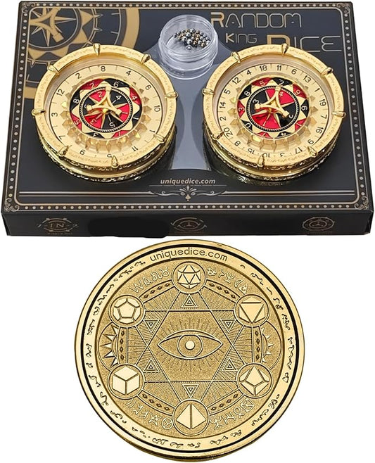 Unique DND Dice Random King, Magic Circle D and D Roulette Dice Spinner, 7-in-2 Dual-Spin Wheels DND Dice Set D20 D12 D10 D% D8 D6 D4 for Dungeons and Dragon, RPG Role Playing Game