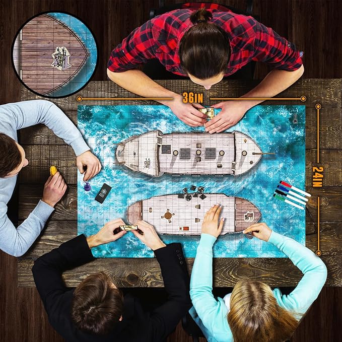 Melee Mats DND Map Starter Kit for Dungeons & Dragons Game - 24” x 36" 2 Pack Double Sided, Wet/Dry Erase Battle Terrain Grid - Ultimate Tabletop Board Gaming Experience with Accessories