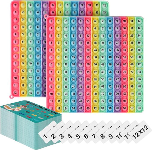 AK-SHIP Multiplication Game Table and Addition Numbers Flash Cards Doubled Side Macaron POP Fidget Math Toys, Create Various Math Operations, Stress Relief Fidget Learning Game （1 Piece | with Flash