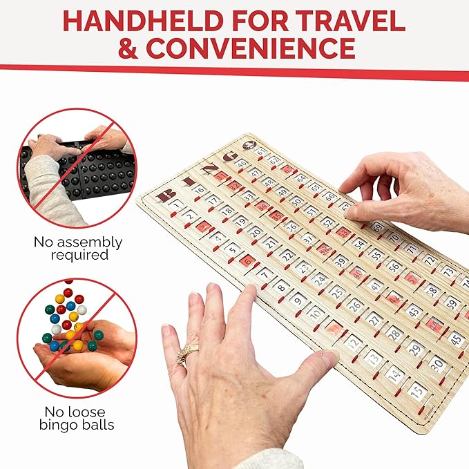 MR CHIPS Jam-Proof Finger Tip Master Bingo Card with Sliding Windows Large Cardboard Calling Cards Tan Style