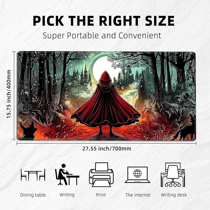 for MTG Playmat with Storage Bags, Card Playmat for TCG Card Playing Game,Rollable & Foldable for PTCG and Board Game Mat for Cards,Non-Slip Little Red Riding Hood Desk Mat for Home Office