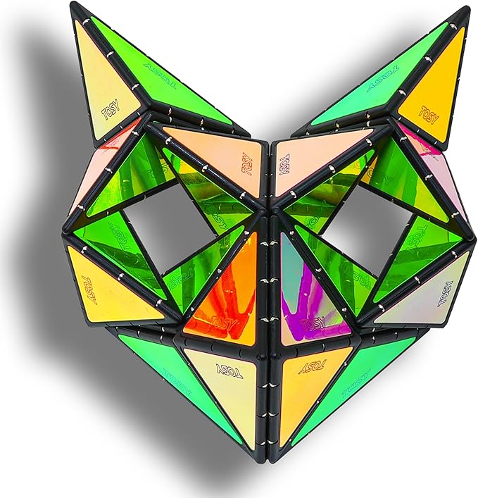 TOSY Magnet Pyramid - 1 Cube Transforms into 1 Billion Shapes, 12 Pieces, 243 Rare Earth Magnets, Glowing, Holographic Magnet Tiles Creative Puzzle STEAM Toy, Mixed Set