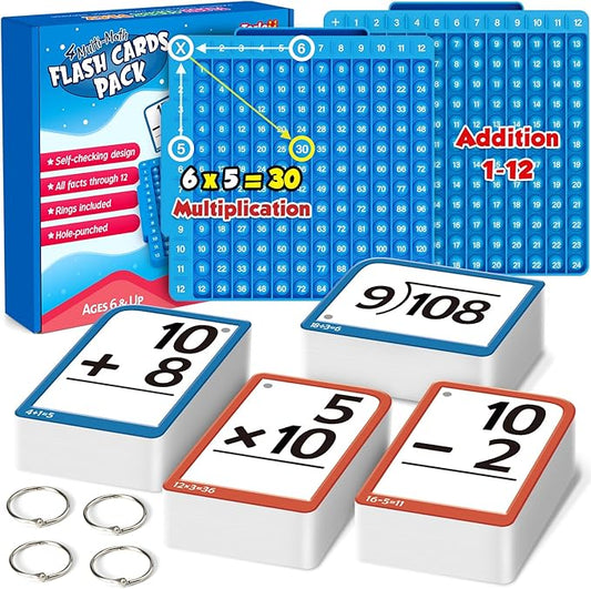 Torlam Math Flash Cards + Math Board, Multiplication Flash Card Times Table Chart, Math Manipulatives Division, Addition, Subtraction Games Toys for Kids, 1st, 2nd, 3rd, 4th, 5th, 6th Grade