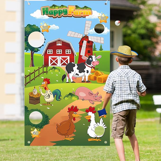Farm Animals Game, Bean Bag Toss Game with 4 Bean Bags, Farm Animal Party Decorations, Farm Animal Bean Bags for Tossing,Farm Party Favors Kids Outside Activities Farm Games for Outdoor Games