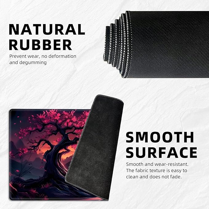 for MTG Playmat with Storage Bag, for TCG Playmat and Playing Card Mat for Magic Board Games, Non-Slip Pink Leaves Tree Desk Mat, Stitched Edges Game Mat, Rollable & Foldable Card Playmat