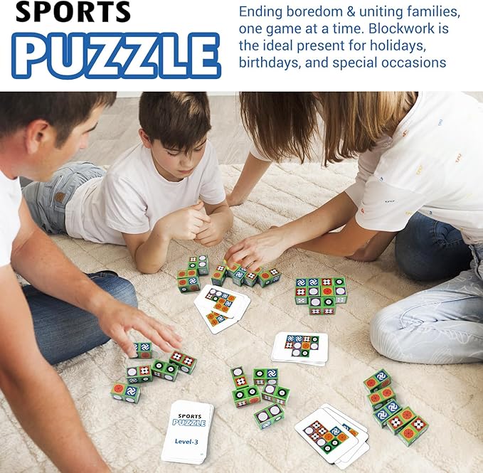 Matching Board Game, Sports Block Puzzle Games Visual Recognition Fast Paced Puzzle Building Cubes, Block Board Games Birthday Gifts Party Supplies