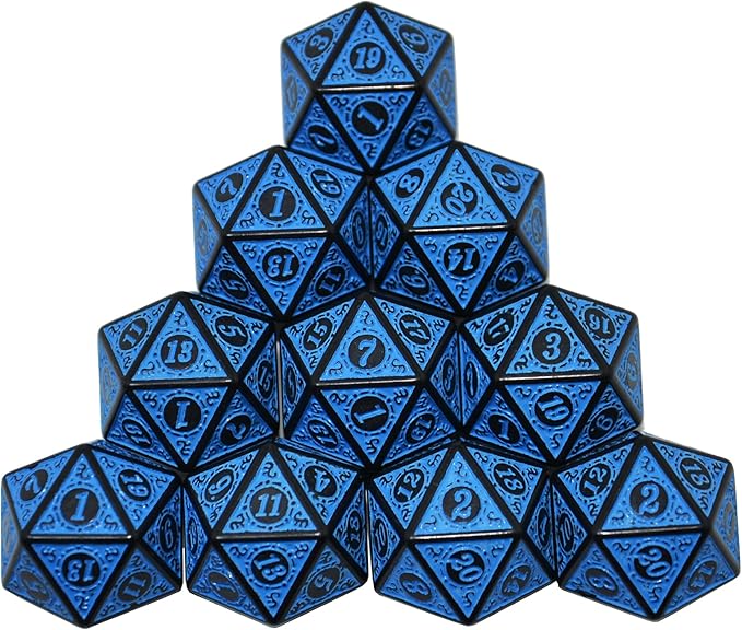SmartDealsPro 10-Pack Retro 26mm Large 20 Sided Dice D20 Polyhedral Dice for DND RPG MTG Table Game(Retro Blue)