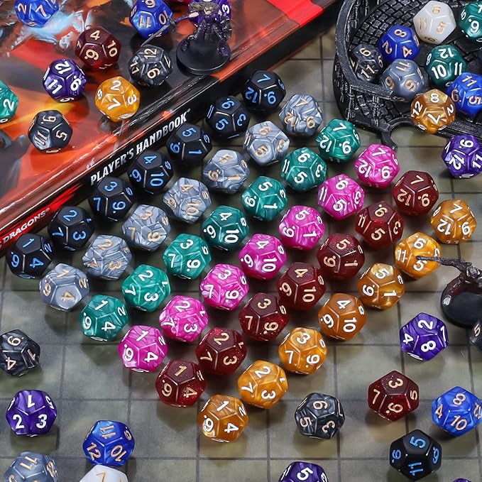CiaraQ DND Polyhedral Dice (100pcs) with A Dice Bag Compatible with Dungeons and Dragons DND RPG MTG Role Playing Table Games (D12 dice, 10 colors-100 pcs)