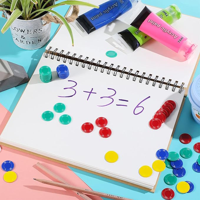 Skylety 400 Pieces Plastic Poker Chips Game Chips 4 Colors Counter Card for Kids Game Playing Learning Math Counting Bingo Game Blank Chips Card for Kids Reward