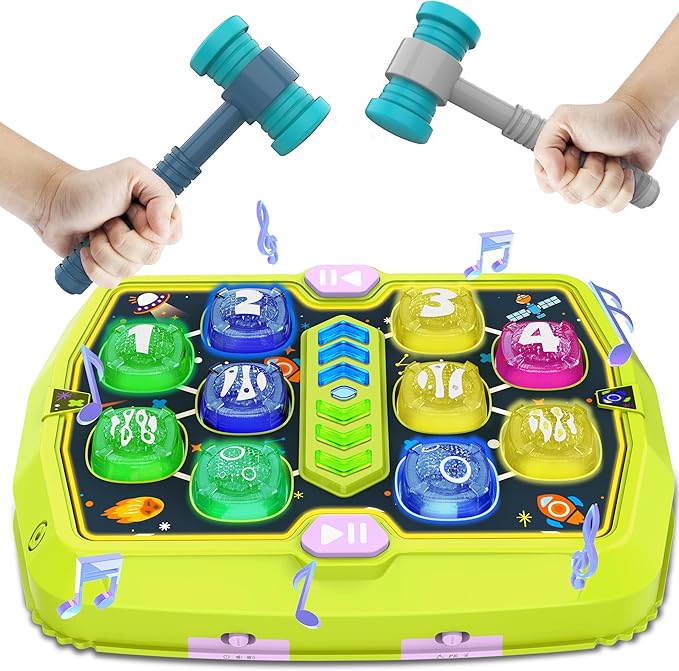Whack Mole Game Toy for Toddler, Toys for 3 4 5 6+ Year Old Boys/Girls, Interactive Educational Pounding Toys with 2 Hammers, Music & Light, 3 Modes, Birthday Xmas Gifts for Boys Girls Kids Age 3+