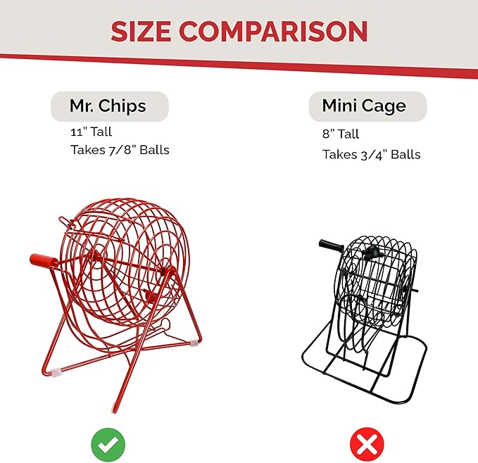 MR CHIPS Professional Steel 11" (Inch) Tall Bingo Cage Only - Lucky Red Color