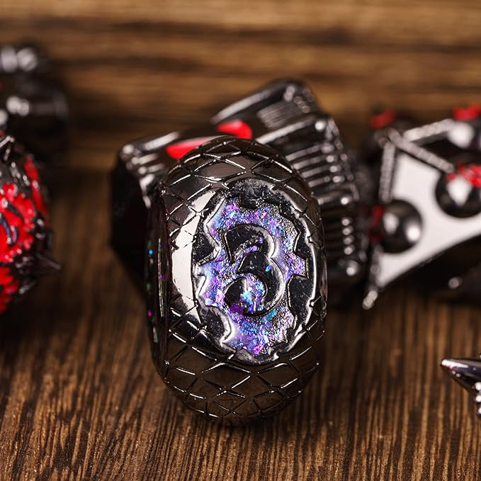 UDIXI Metal DND Dice Set, 7PCS Polyhedral D&D Dice Set Dragon d and d Dice for Dungeons and Dragons Role Playing Games and Other Tabletop Game (Black Red)