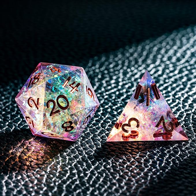 7PCS DND Dice Set,Transparent Sharp Edge Dice Set D&D RPG Polyhedral Die,for Dungeons and Dragons TTRPG Games Roleplaying Games Pathfinder,with Gift Box(Purple and Orange)