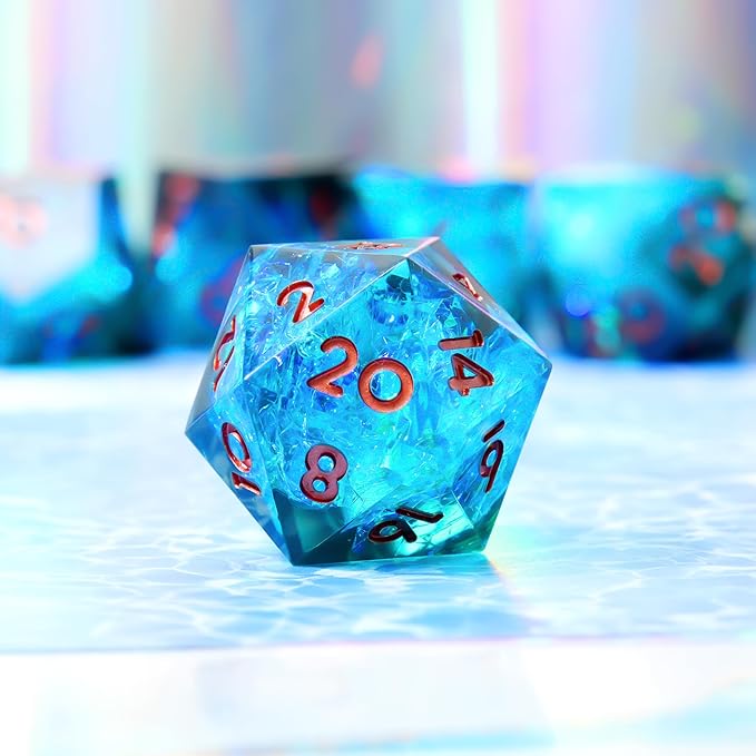 Single D20 Dice-22MM 20 sideds DND Resin Sharp Edged Resin Dice for Dungeons and Dragons, RPG, Polyhedral D&D Dice, Roleplaying Games MTG Table Games(Blue Black)