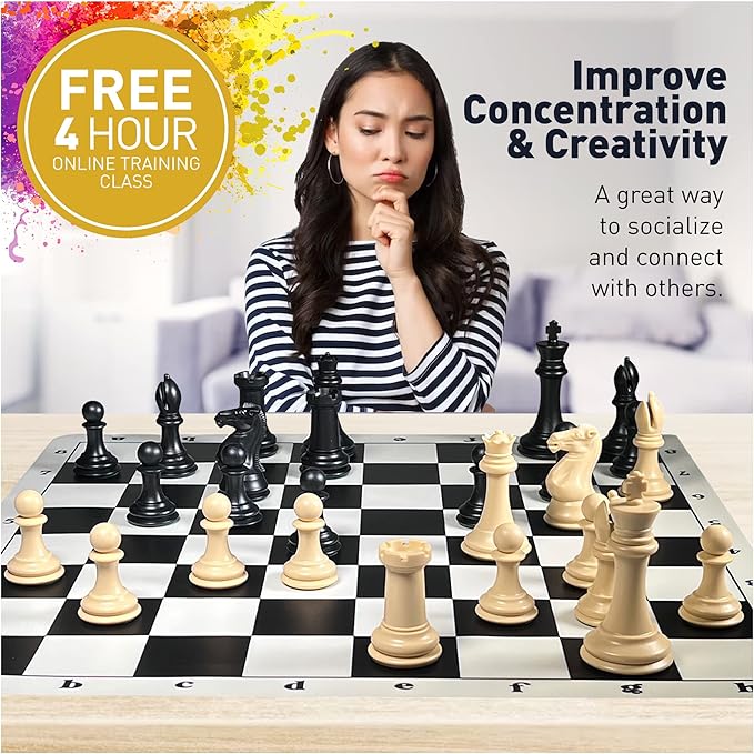 MegaChess Staunton Quadruple Weighted Chess Set - 4.1" Kings, 2 Boards, 34 Pieces, 4 lbs, Ages 8+