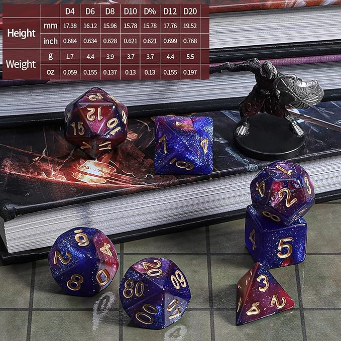 CiaraQ DND Polyhedral Dice Set with a Black Dice Bag for D&D RPG MTG Role Playing Table Games