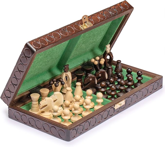 Husaria European International Chess Wooden Game Set, King's Classic - 11.3-Inch Small Size Chess Set with Folding Board and Felt Bottom Chessmen