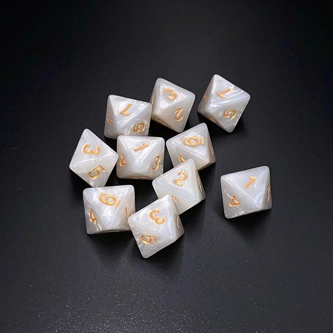 10 Pieces D8 Polyhedral Dice Set - 8 Sided Dice with Numbers | Ideal for Board Games, Classroom Activities, Party Table & Gaming Fun (Color: White, Size: 1.6cm/0.63in)