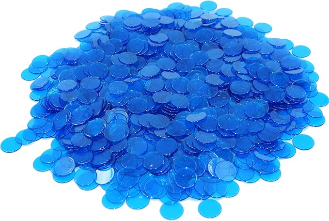 Regal Bingo Plastic Bingo Chips 1000 Pcs - Clear Transparent Counters Game Chips Set for Board Game - Fun Family Bingo Night - 3/4 Inch Blue Color