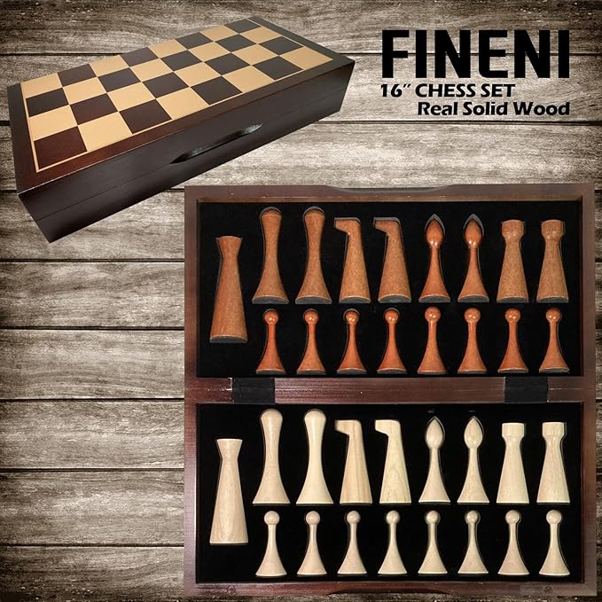 Luxurious 16 inch Real Original Colored Solid Wooden Chess Set. Durable Handmade Chess Board Game Sets with Storage Slots for 4.2” Weighted Beautiful & Elegant Designed Wooden 34 Pieces (C16L)