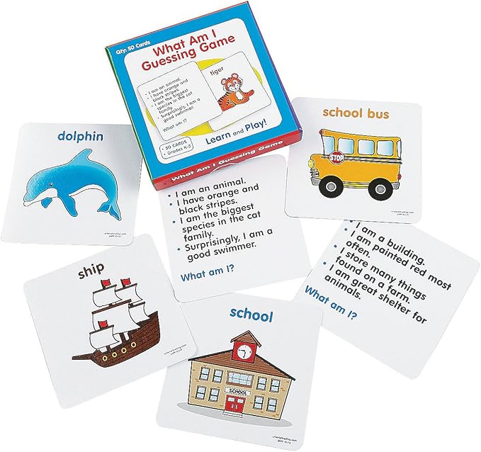 Fun Express What Am I Guessing Card Game – Set Educational Learning Activity for Kids Perfect for Enhancing Critical Thinking and Problem-Solving Skills Fun Party Game for Children 50 Pieces