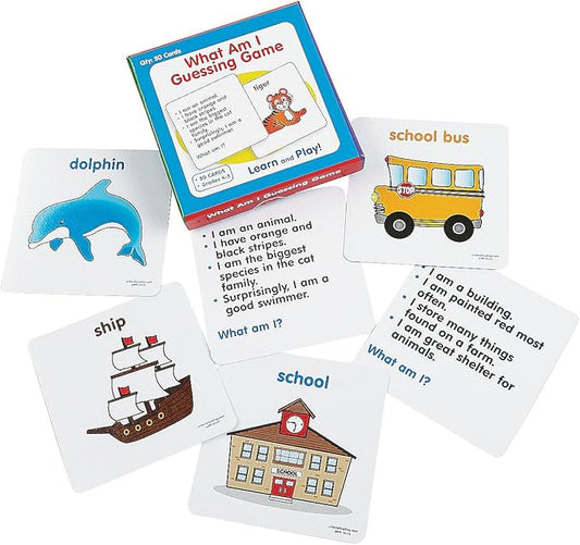 Fun Express What Am I Guessing Card Game – Set Educational Learning Activity for Kids Perfect for Enhancing Critical Thinking and Problem-Solving Skills Fun Party Game for Children 50 Pieces