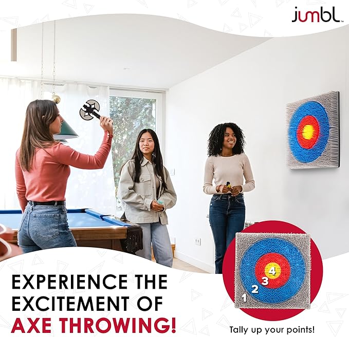 Jumbl Wall-Mounted Axe Throwing Game Set – Bristle Target with Foam Axes for Bars, Basements, and Playrooms | Indoor Safe Play for Adults & Kids, Fun Wall Decor for Boys Rooms & Game Rooms