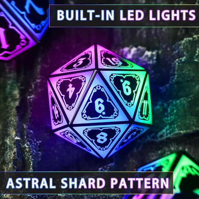 Light Up Dice Set D&D for Dungeons and Dragons 4 in 1 Color, Cool LED DND Dice with Charging Box Rechargeable Polyhedral Role Playing Dice for DND Gifts RPG (Astral Shard Mixed Colors)