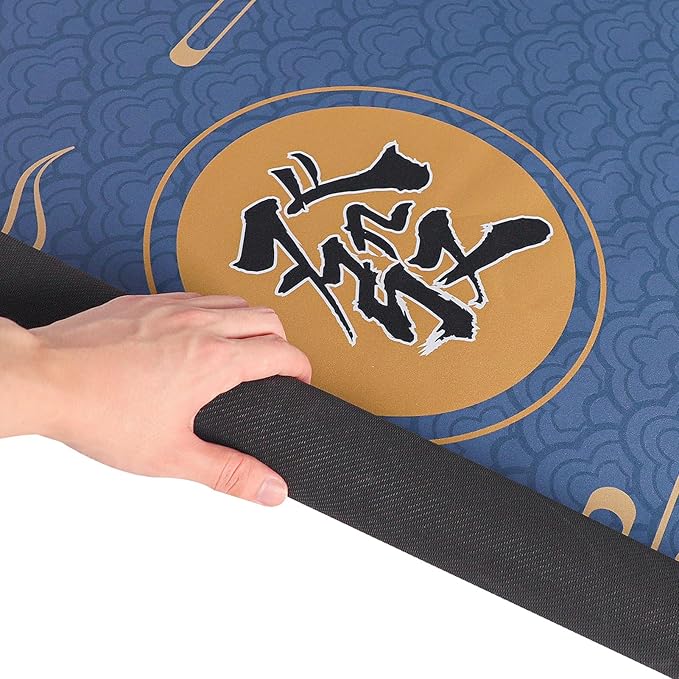 ZGME Mahjong Mat, Anti Slip & Noise Reduction Table Cover for Mahjong, Dominoes, Poker, Card, Tile and Board Games, Rubber Game Mat with Carrying Bag and 3 Dice (Blue, 31.5 x31.5 Inches)