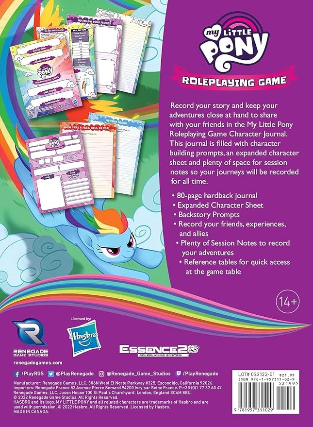 Renegade Game Studios My Little Pony Roleplaying Game Expanded Character Sheet Journal