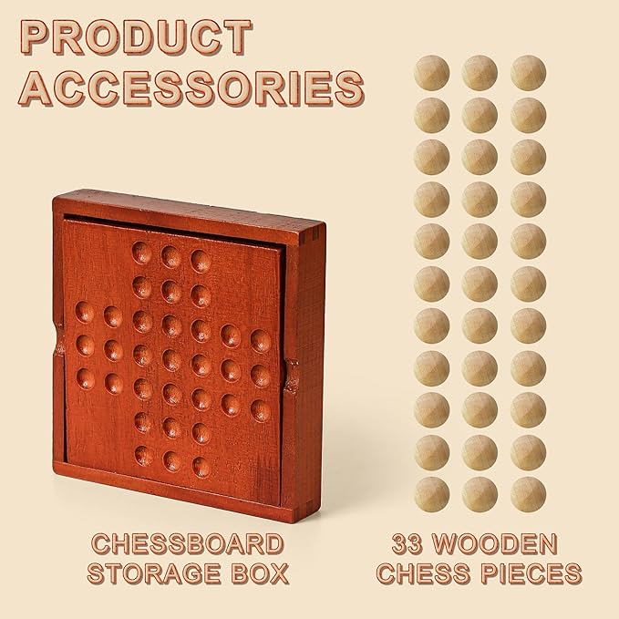 Wooden mini Travel Games, Classic Wooden Board Games, Single Player Games, Children's Puzzle Toy, Indoor Party Gathering Tabletop Puzzle Game (Jump All but one)