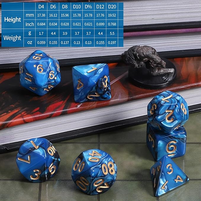 CiaraQ DND Polyhedral Dice Set with Dice Bag for Dungeons and Dragons RPG MTG Role Playing Table Games