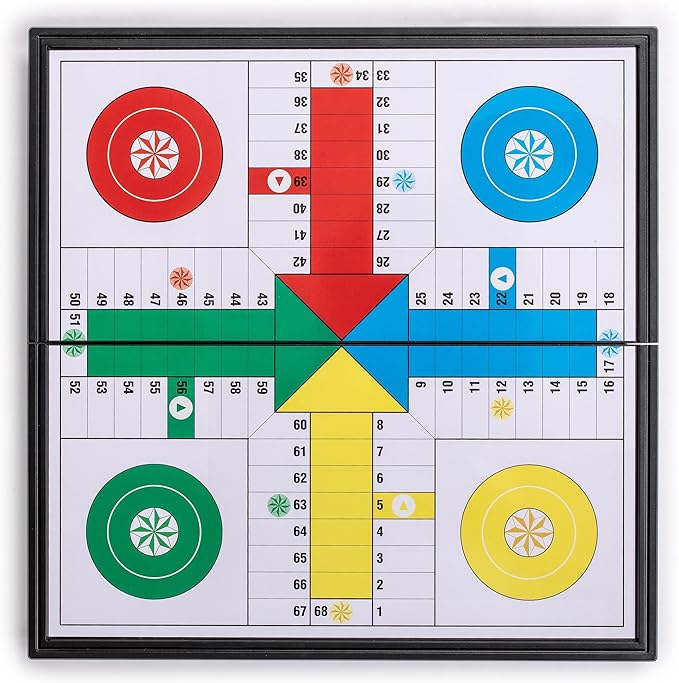 Yellow Mountain Imports Ludo Magnetic Folding Travel Board Game Set - 9.8 Inches - Portable Classic Strategy Game Set