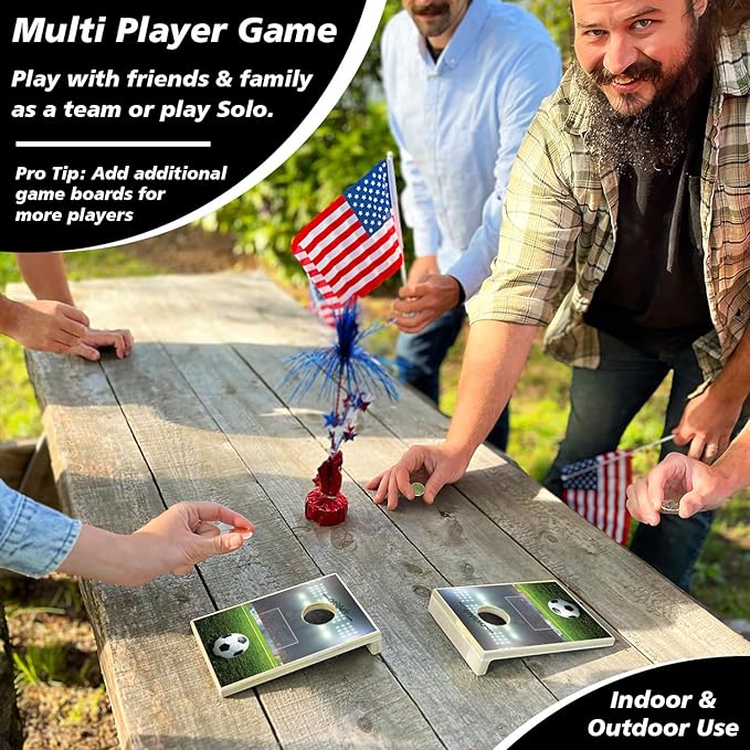 Desktop Coin Bouncing Party Set | Tabletop Cornhole Board | Small Travel Game Includes Coins