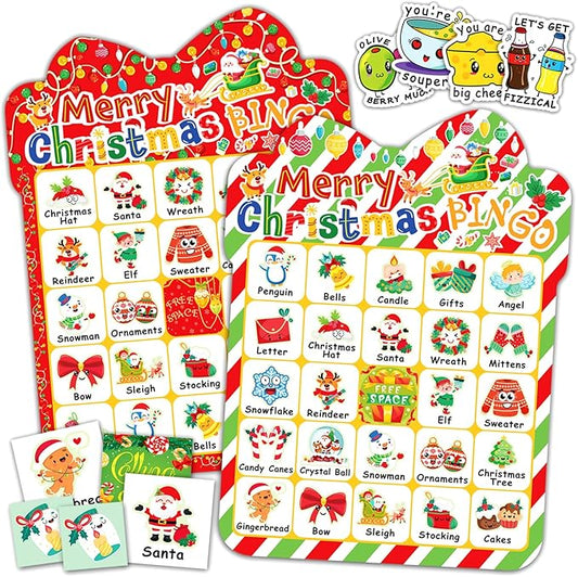 39Pcs Christmas Bingo Cards, 24 Players Cute Christmas Bingo Game for Kids Adults Party Supplies Family Games Activities Xmas Festival