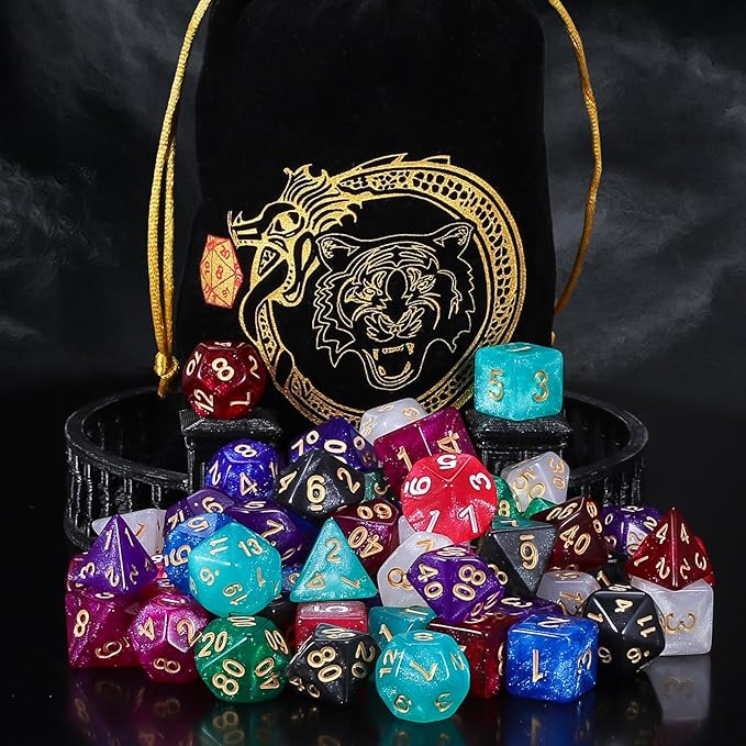 QMay DND Dice Set 10x7 (70 Pieces) Polyhedral Dice for Dungeons and Dragons D&D RPG MTG Role Playing Games with 1 Drawstring Bag