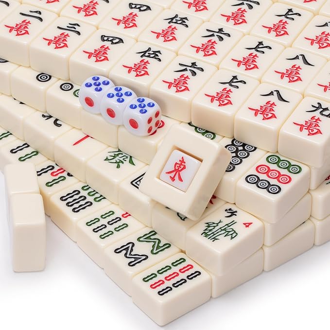 Yellow Mountain Imports Chinese Mahjong Set, Classic Ivory with 146 Ivory Colored Small Tiles, Vinyl Case, Wind Indicator and Dice - for Chinese Style Gameplay Only [經典象牙」中國麻將]