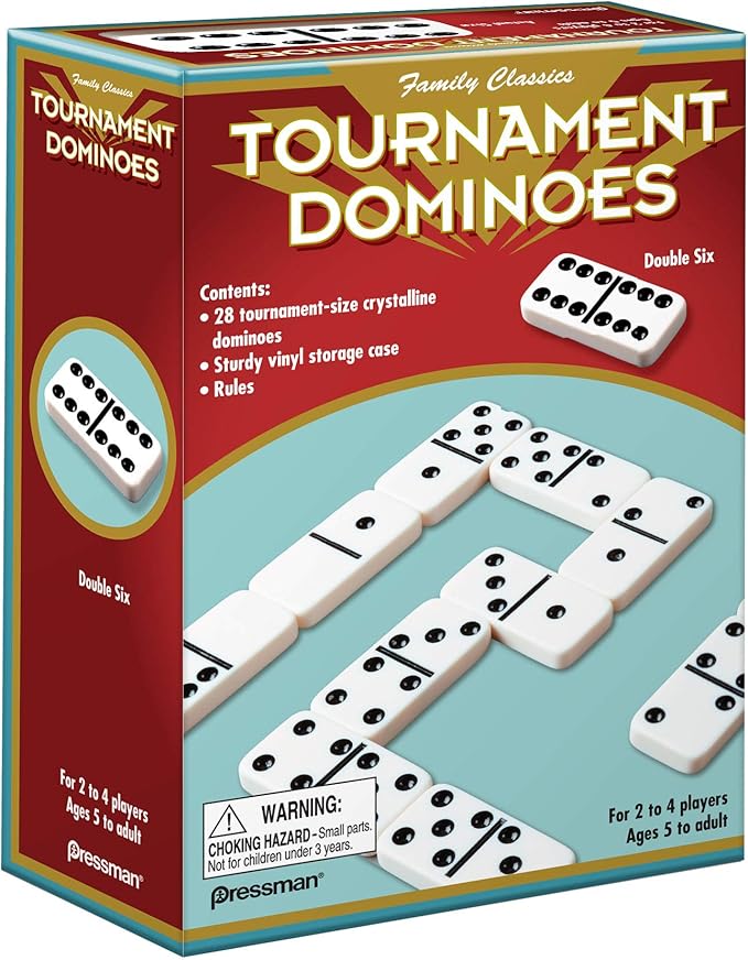 Family Classics Tournament Dominoes - Double Six Crystalline Tiles in Storage Case by Pressman , 5"