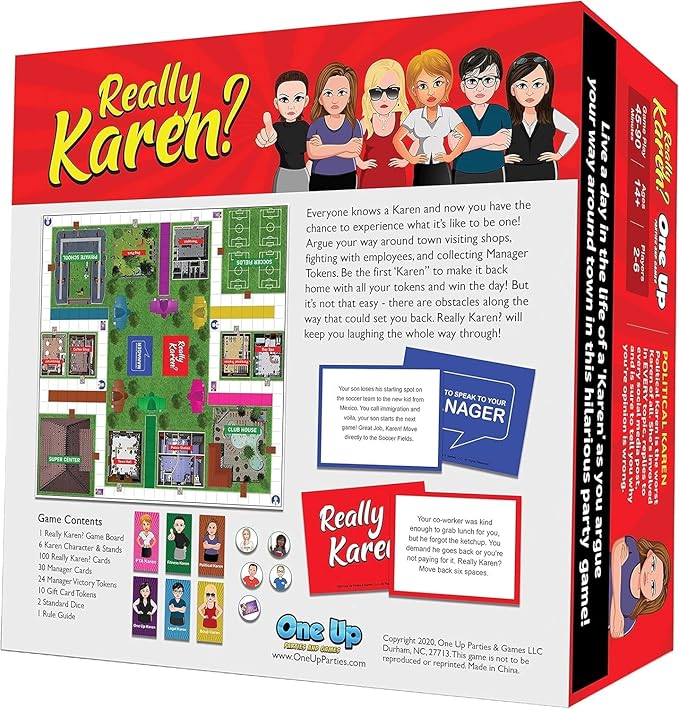Really Karen? Board Game - Become a Karen as You Argue Your Way Around Town in This Hilarious Party Game. Ages 14 and up.