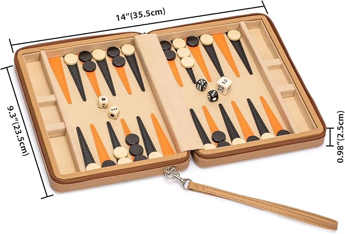 Yellow Mountain Imports Travel Magnetic Leatherette Backgammon Mini Game Set, Bozcaada - with Magnetic Checkers, 9-inch Board