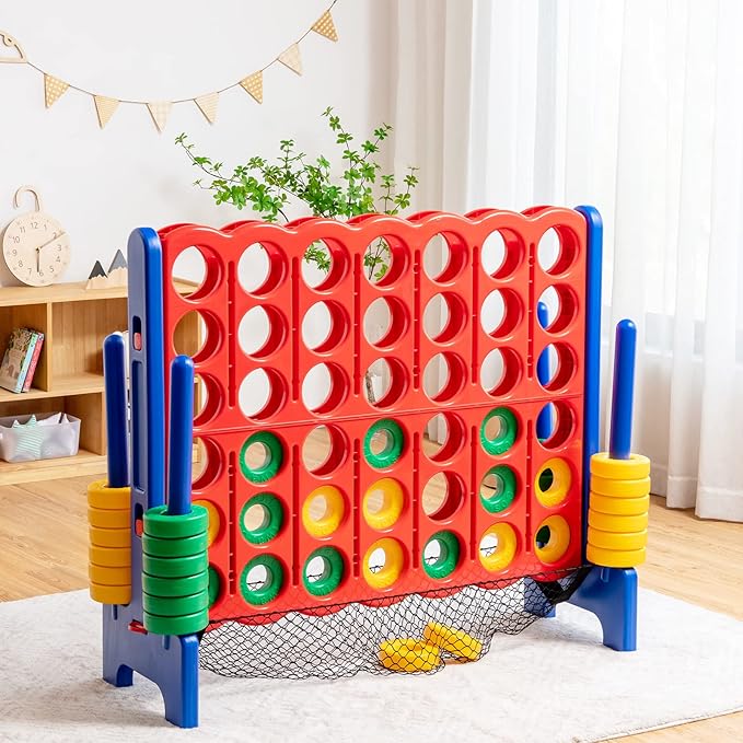 Costzon Giant 4-in-A-Row, Jumbo 4-to-Score Giant Game Set for Kids & Adults, Indoor Outdoor Yard Connect Game, 3.5FT Tall with 42 Jumbo Rings & Quick-Release Slider, Perfect for Family & Party Games