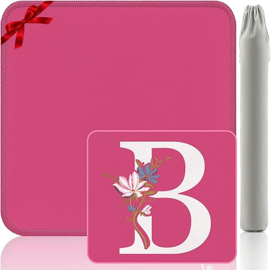 Mahjong Mat | Neoprene Anti-Slip Noise Reduction, Simple Design & Embroidery | 32.4x32.4 Inch Pink | Perfect for Mahjong, Board Games & Tile Games | Elegant Gift(Custom B Letter)