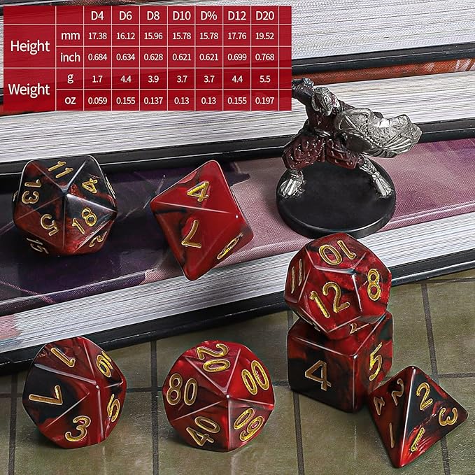 CiaraQ DND Polyhedral Dice Set with a Black Dice Bag for D&D RPG MTG Role Playing Table Games